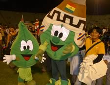 Dancing coca leaves at closing rally of the 